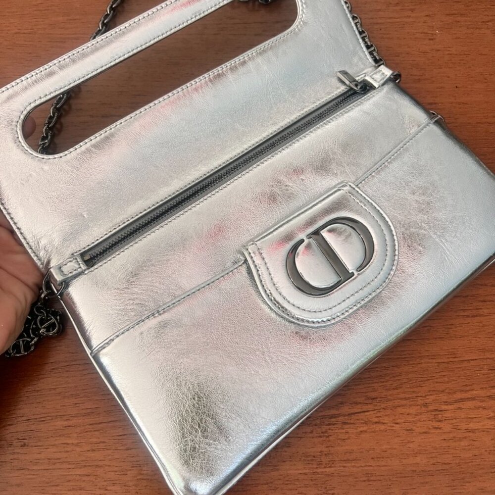 Christian Dior Silver Leather Clutch and Shoulder Bag Silvery - Picture 8 of 12